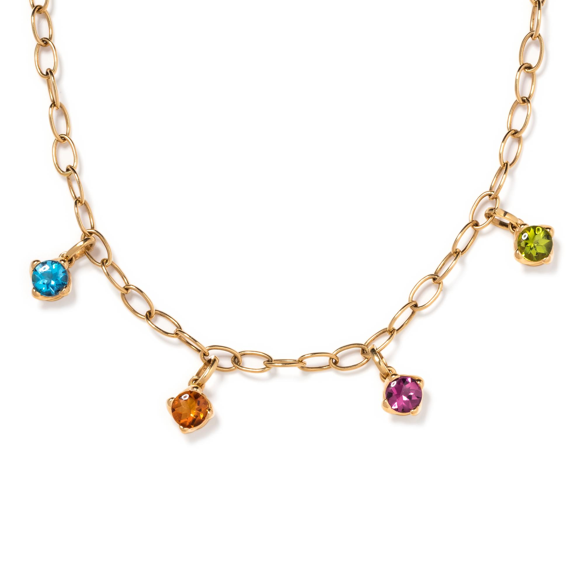 YELLOW GOLD AND MULTIGEM PENDANT/NECKLACE