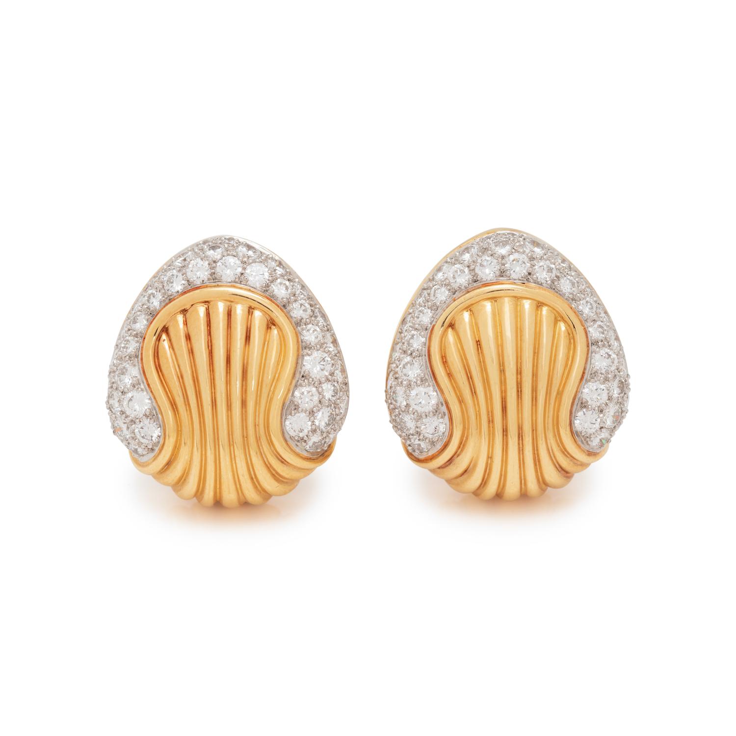 MONTREAUX, YELLOW GOLD, PLATINUM AND DIAMOND EARCLIPS