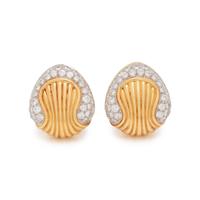 MONTREAUX, YELLOW GOLD, PLATINUM AND DIAMOND EARCLIPS