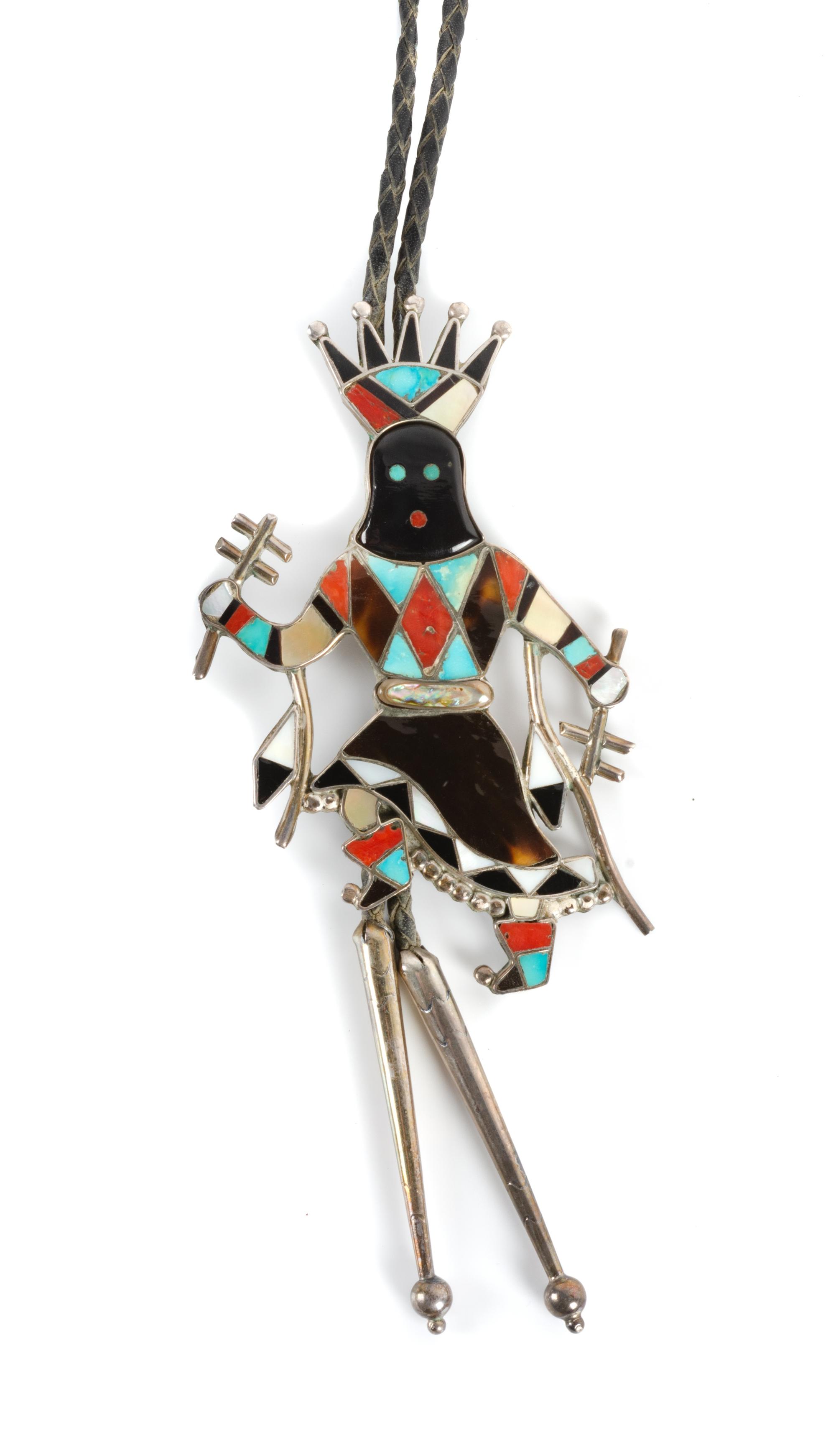 Zuni Silver Multi-Stone Mosaic Inlay Gan Dancer Bolo Height 4 7/8 inches