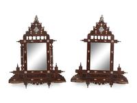 A Pair of Syrian Mother-of-Pearl Inlaid Walnut Lantern Shelves