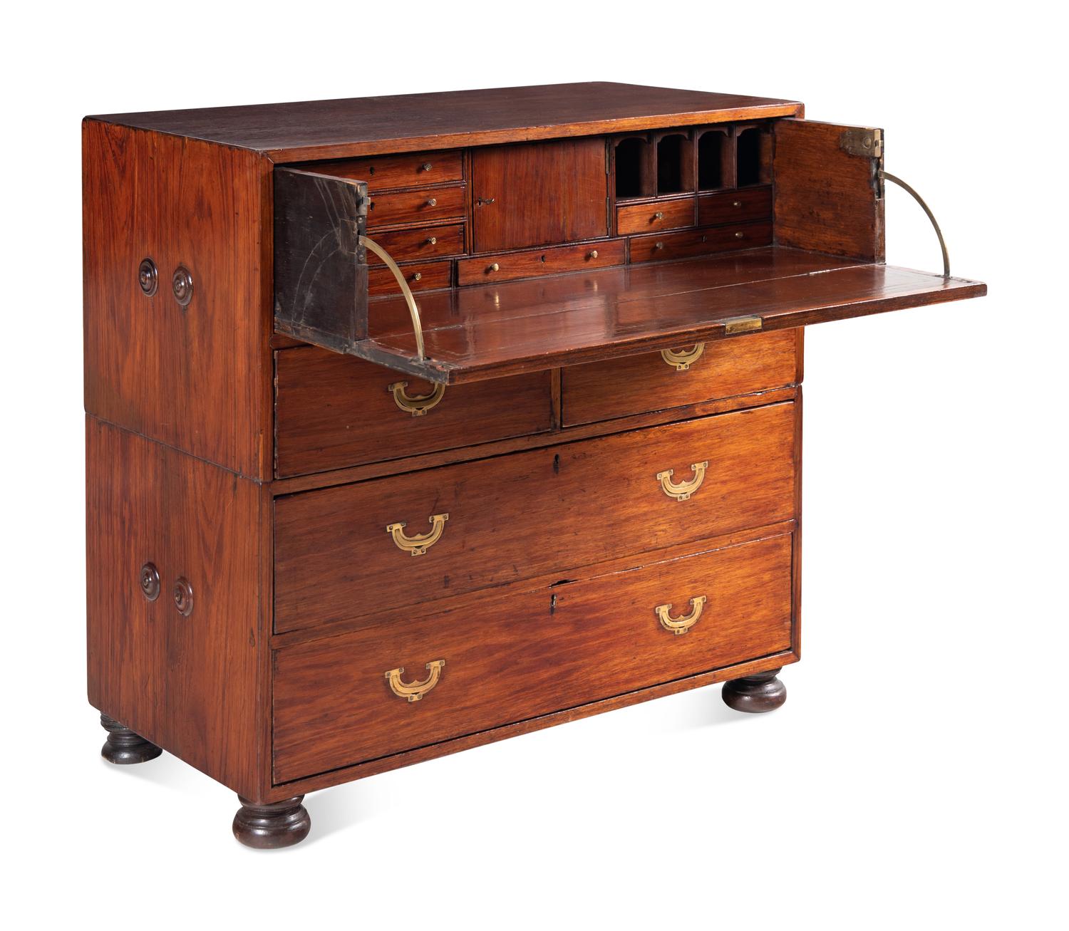An English Mahogany Campaign Bureau Chest