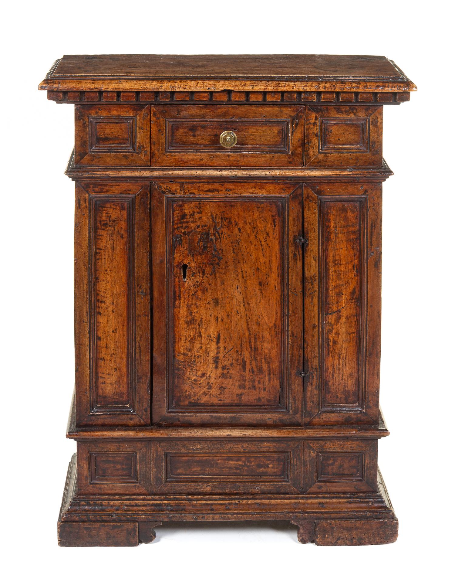 An Italian Walnut Cabinet Height 34 3/4 x width 26 1/2 x depth 9 1/4 inches. — 17TH CENTURY