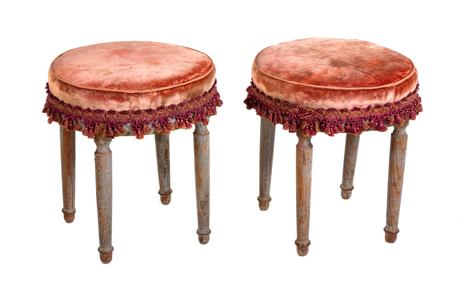 A Pair of Louis XVI Style Painted Tabourets Height 16 inches. — FIRST HALF 19TH CENTURY