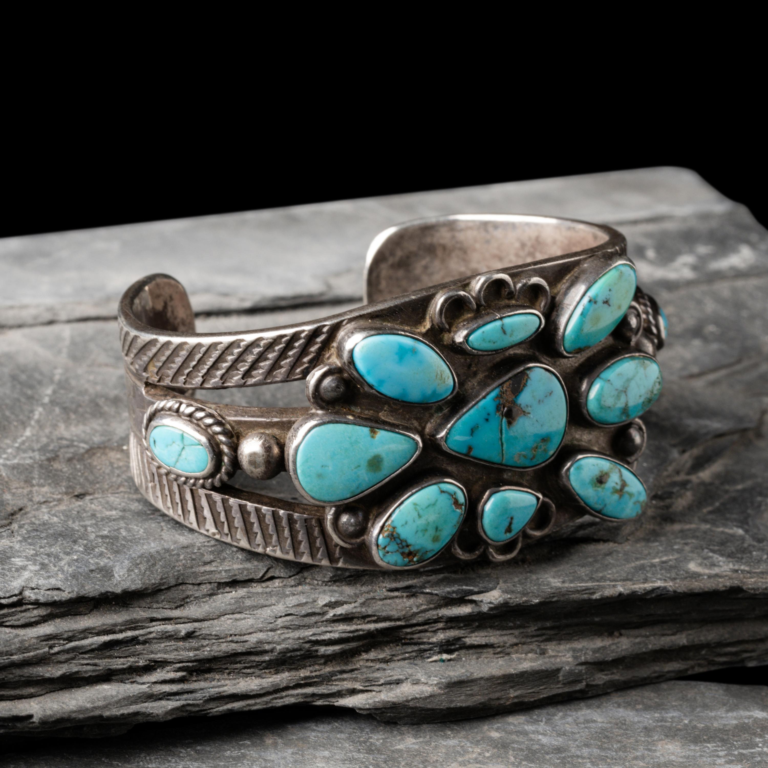 Navajo Turquoise Cluster Cuff Bracelet