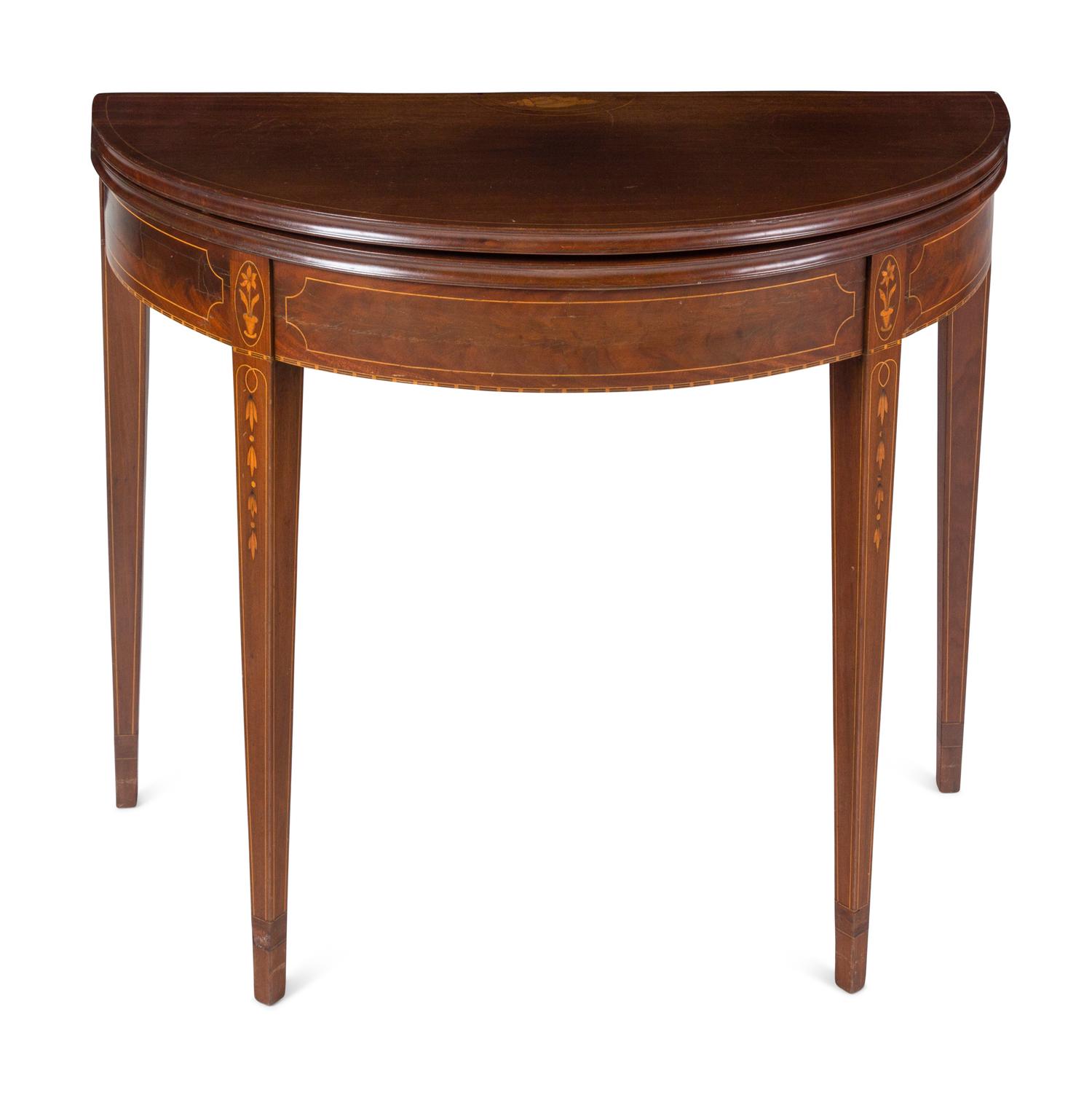 A Federal Shell and Bell-Flower Inlaid and Carved Mahogany Card Table