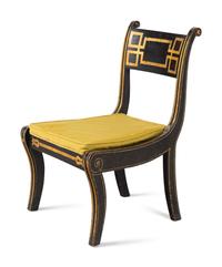 A Pair of Regency Parcel-Gilt and Grain-Painted Side Chairs