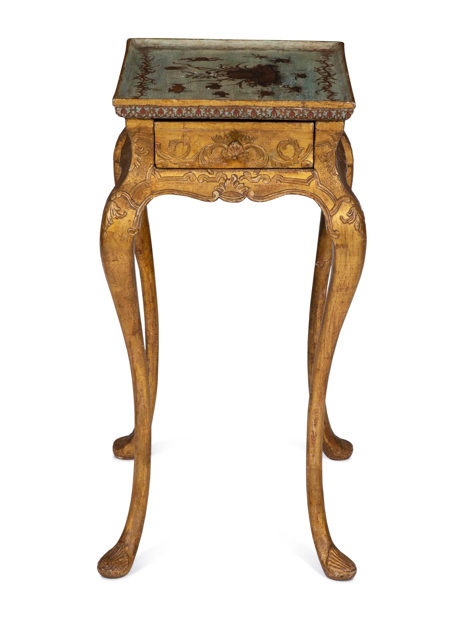 A Continental Giltwood and Découpage Side Table