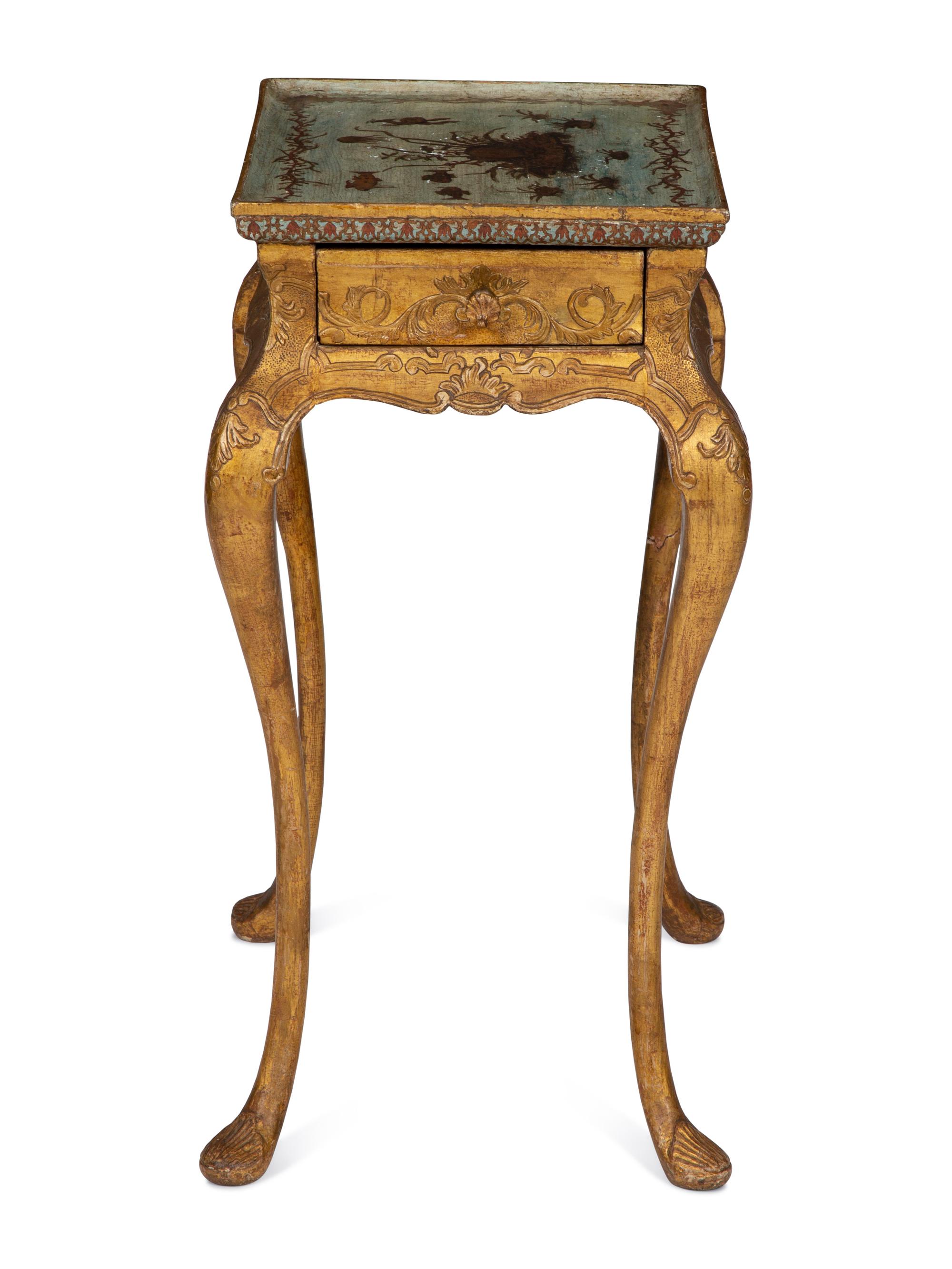 A Continental Giltwood and Découpage Side Table