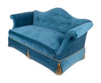 A Camel Back Settee Upholstered in Teal Velvet — 19TH CENTURY
