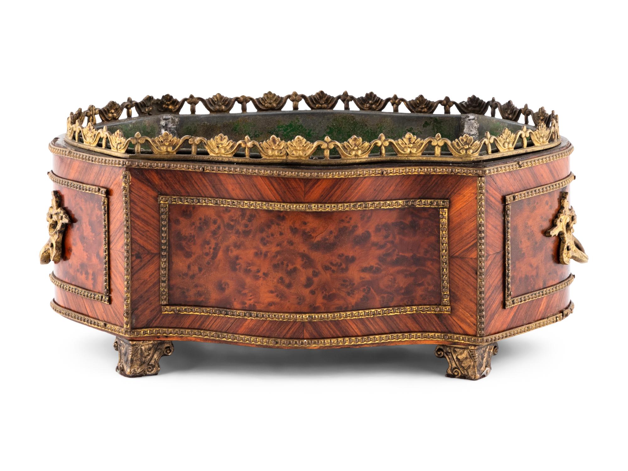 A Napoleon III Style Kingwood and Burl Amboyna Jardinière