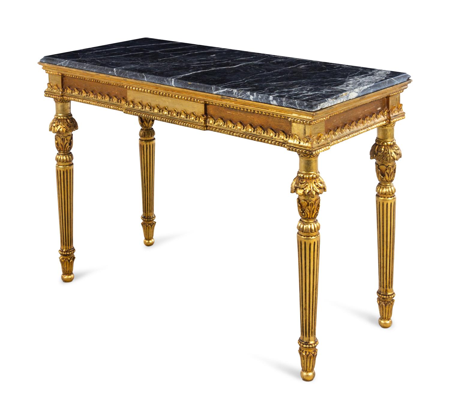 A Louis XVI Style Giltwood Marble-Top Console Table