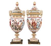 A Pair of Capo-di-Monte Porcelain Covered Urns Height 16 3/4 inches. — 19TH CENTURY