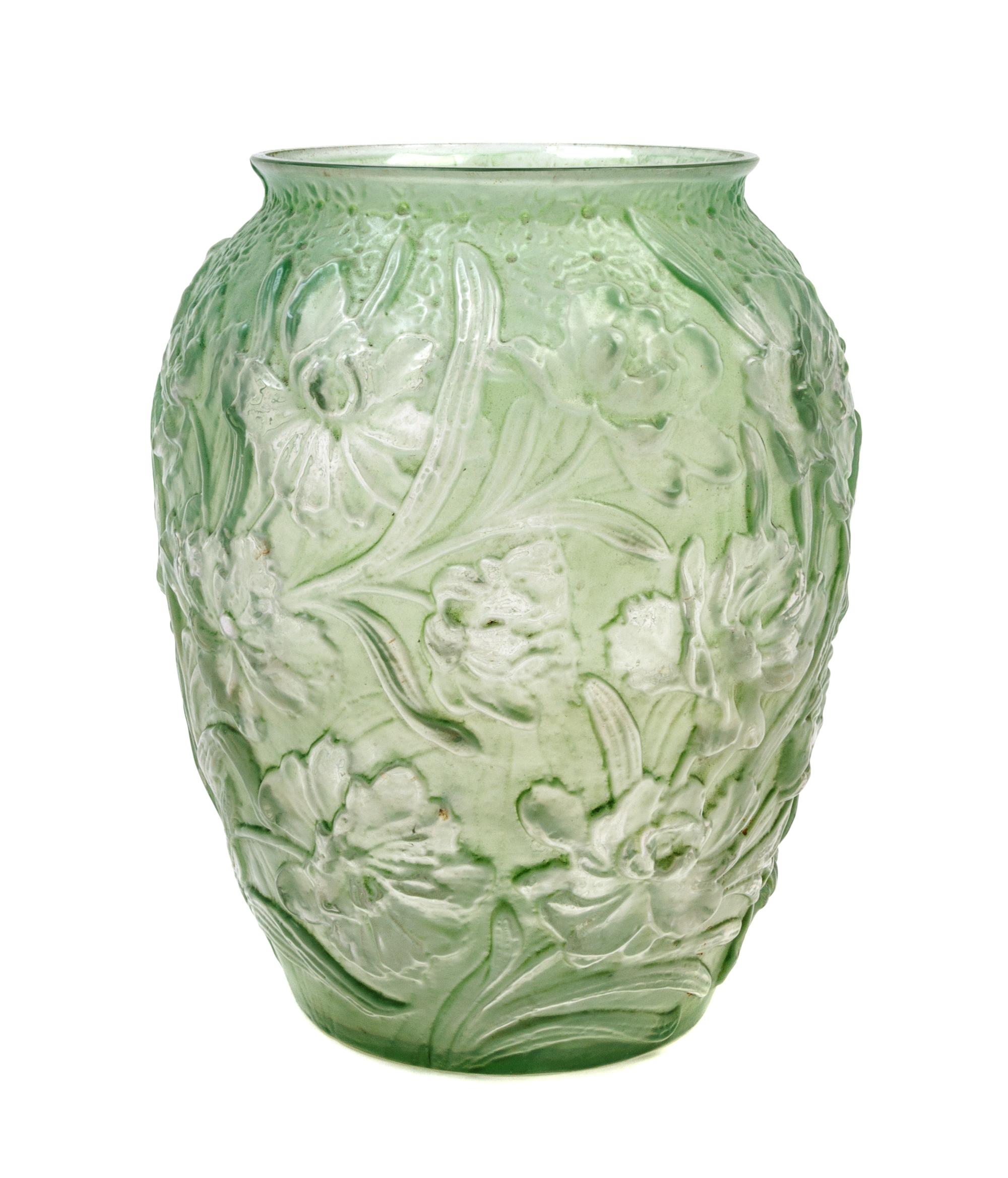 A Frosted Glass Jardiniere Height 10 1/2 inches,