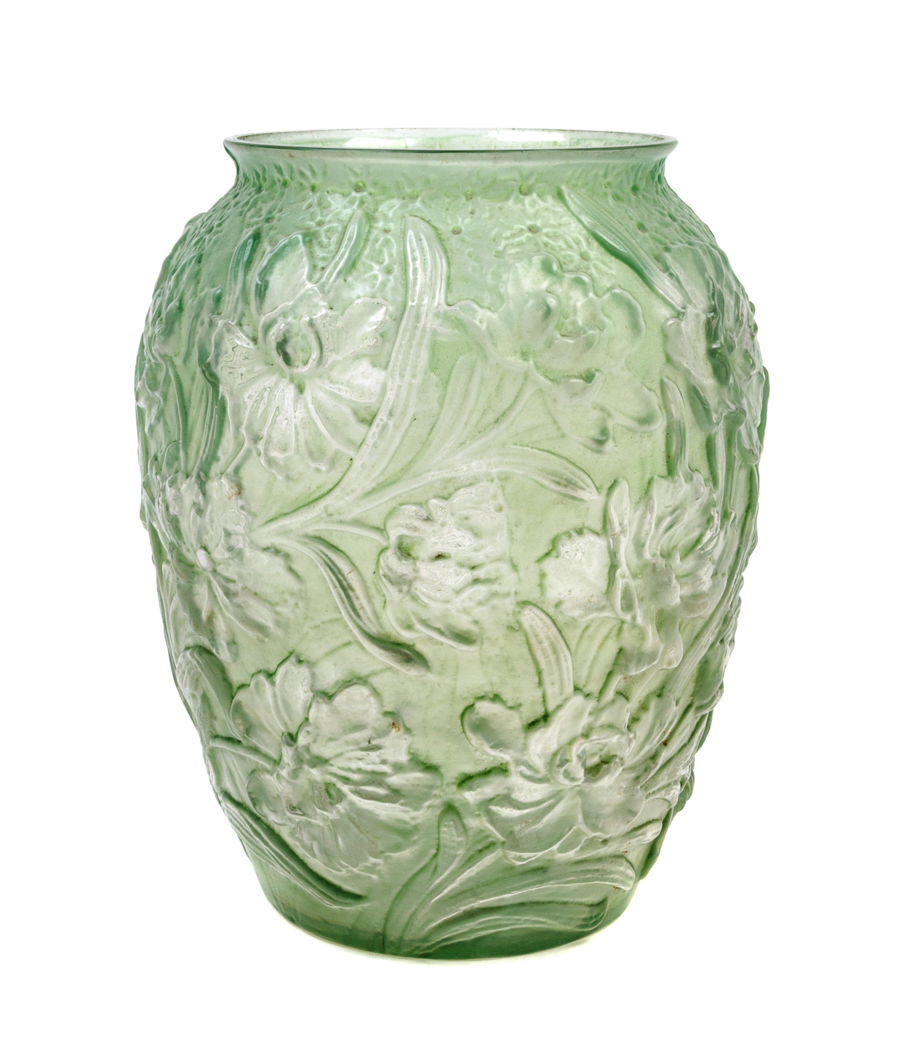 A Frosted Glass Jardiniere Height 10 1/2 inches,