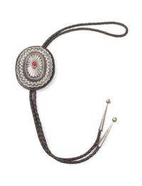 Southwestern Silver and Coral Bolo Height 3 x width 2 1/4 inches