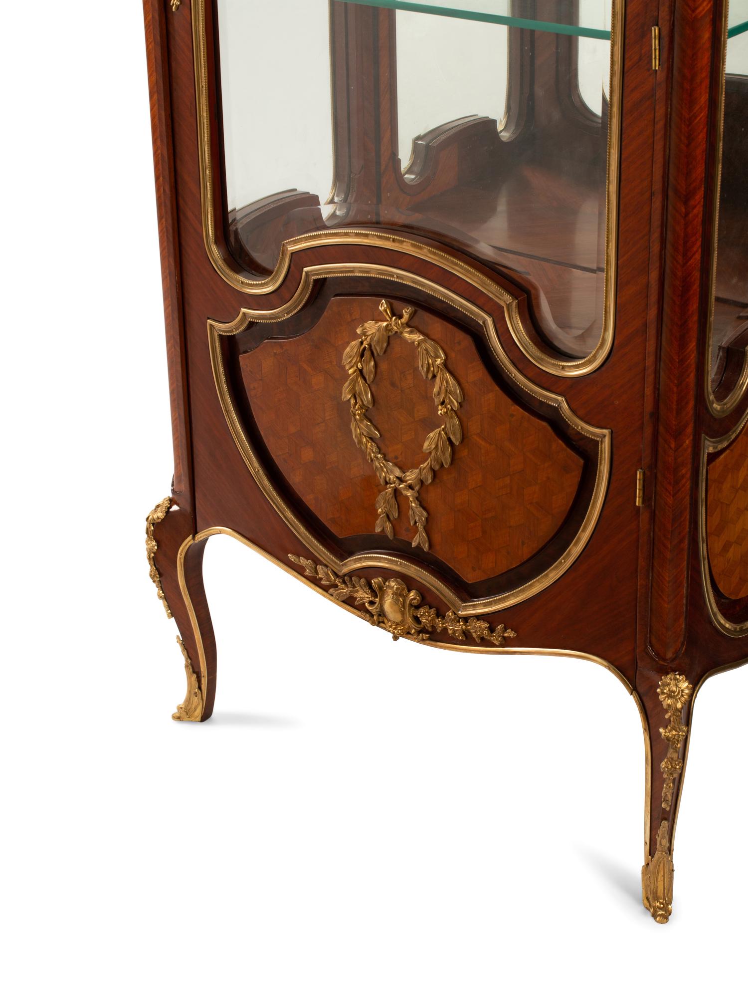 A Louis XVI Style Marble-Top Vitrine Cabinet