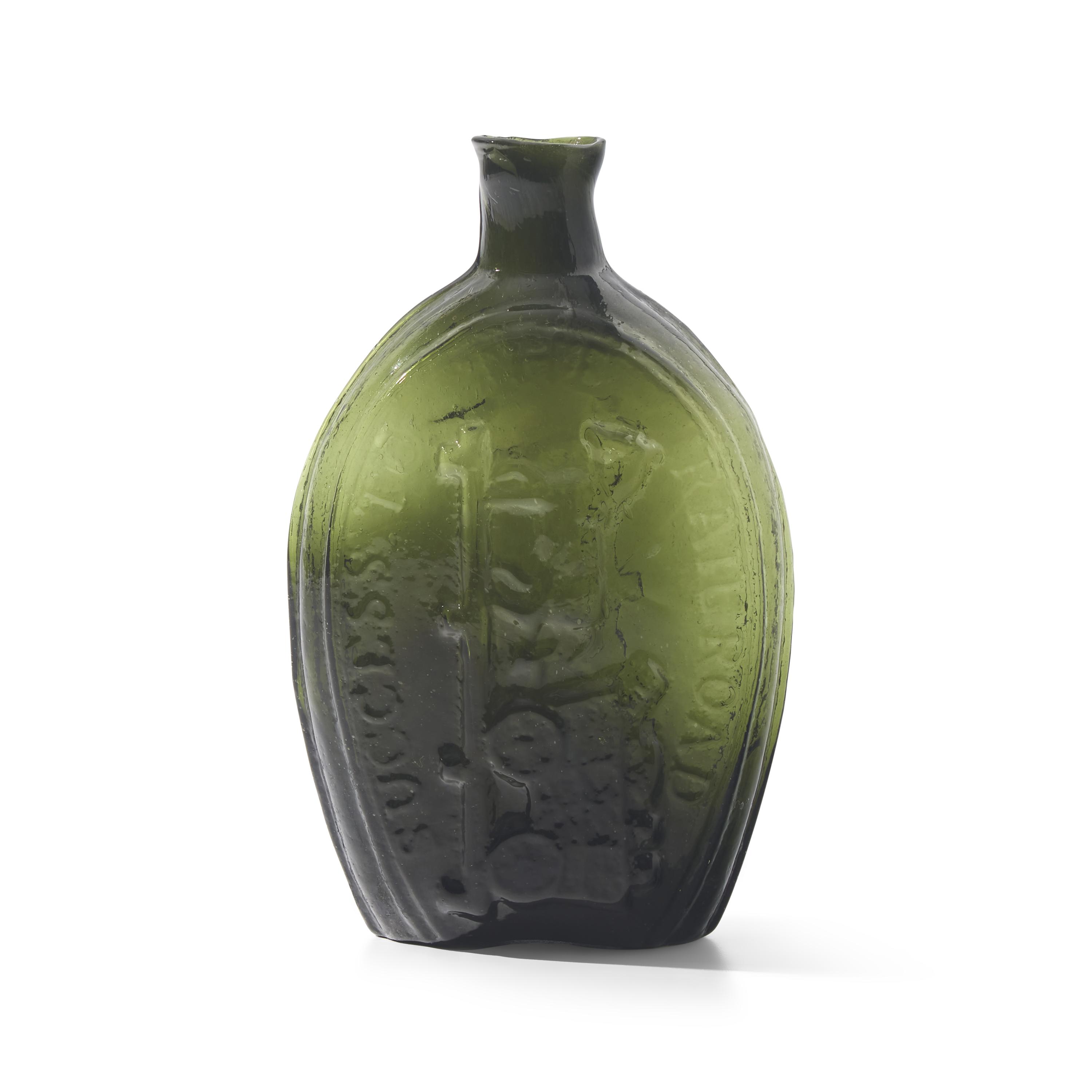 A Success to the Railroad Blown and Molded Glass Flask