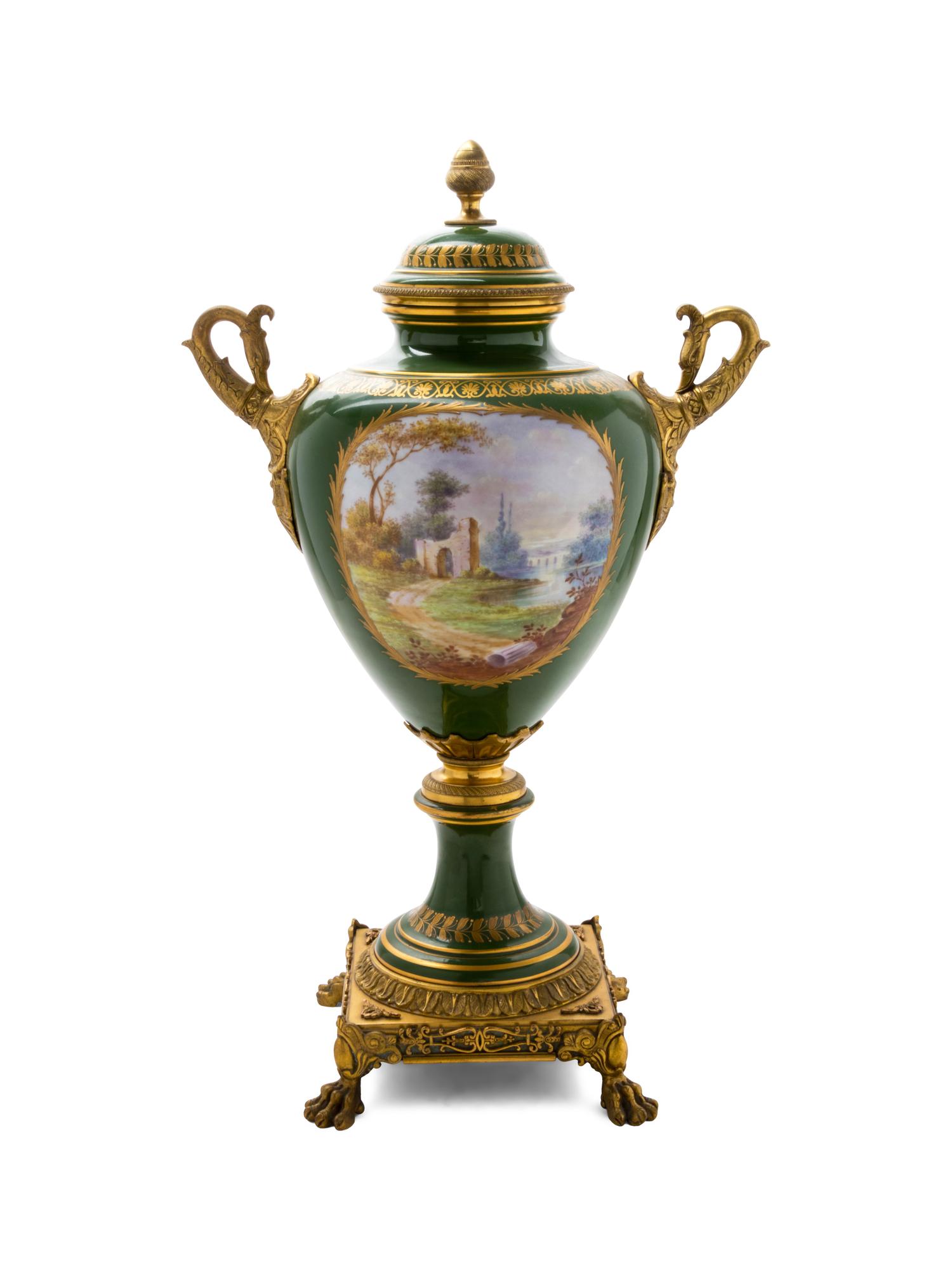 A Sèvres Style Gilt Bronze Mounted Urn
