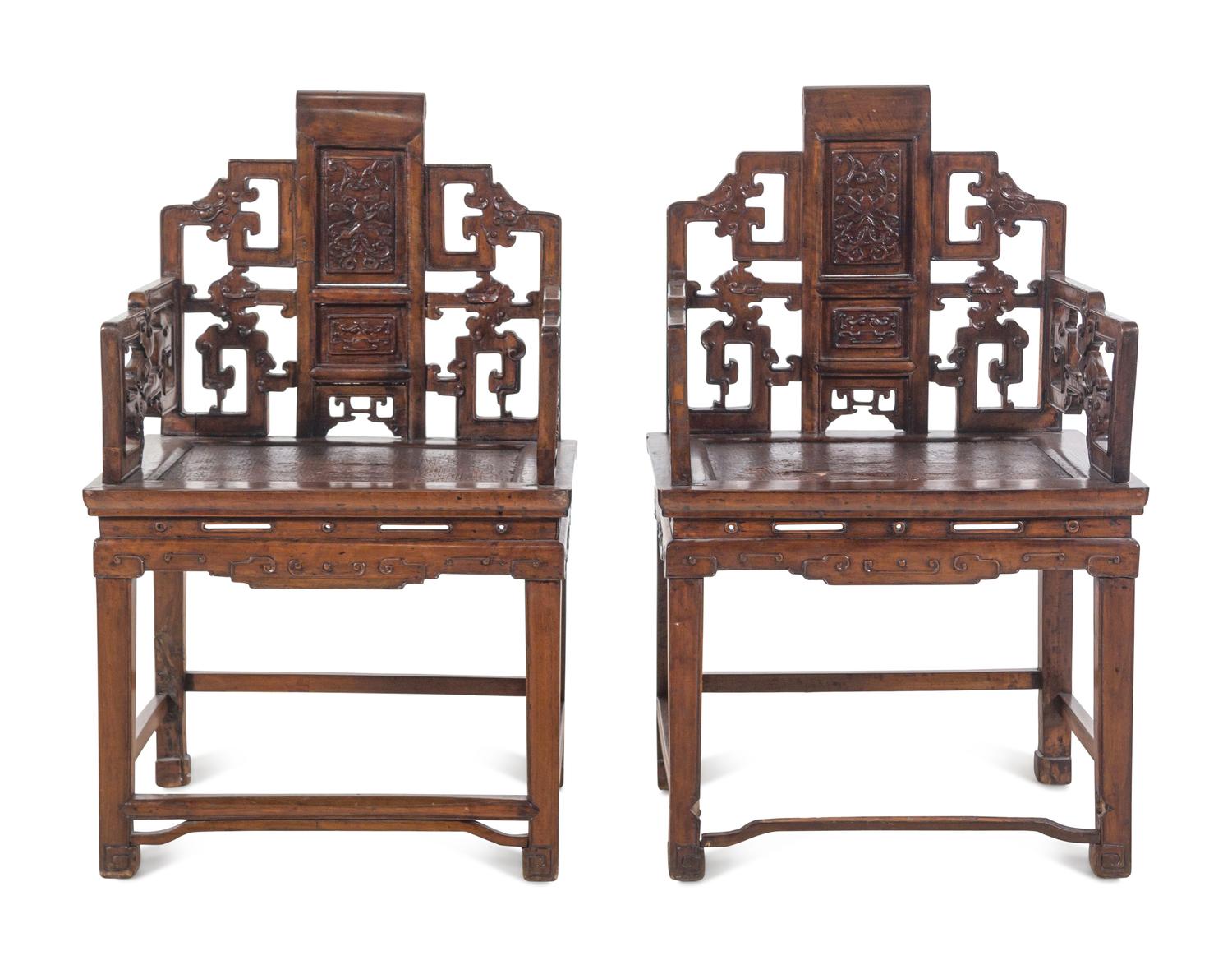 A Pair of Chinese Softwood ‘Scroll-End’ Style Armchairs