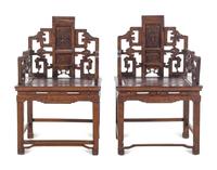 A Pair of Chinese Softwood ‘Scroll-End’ Style Armchairs