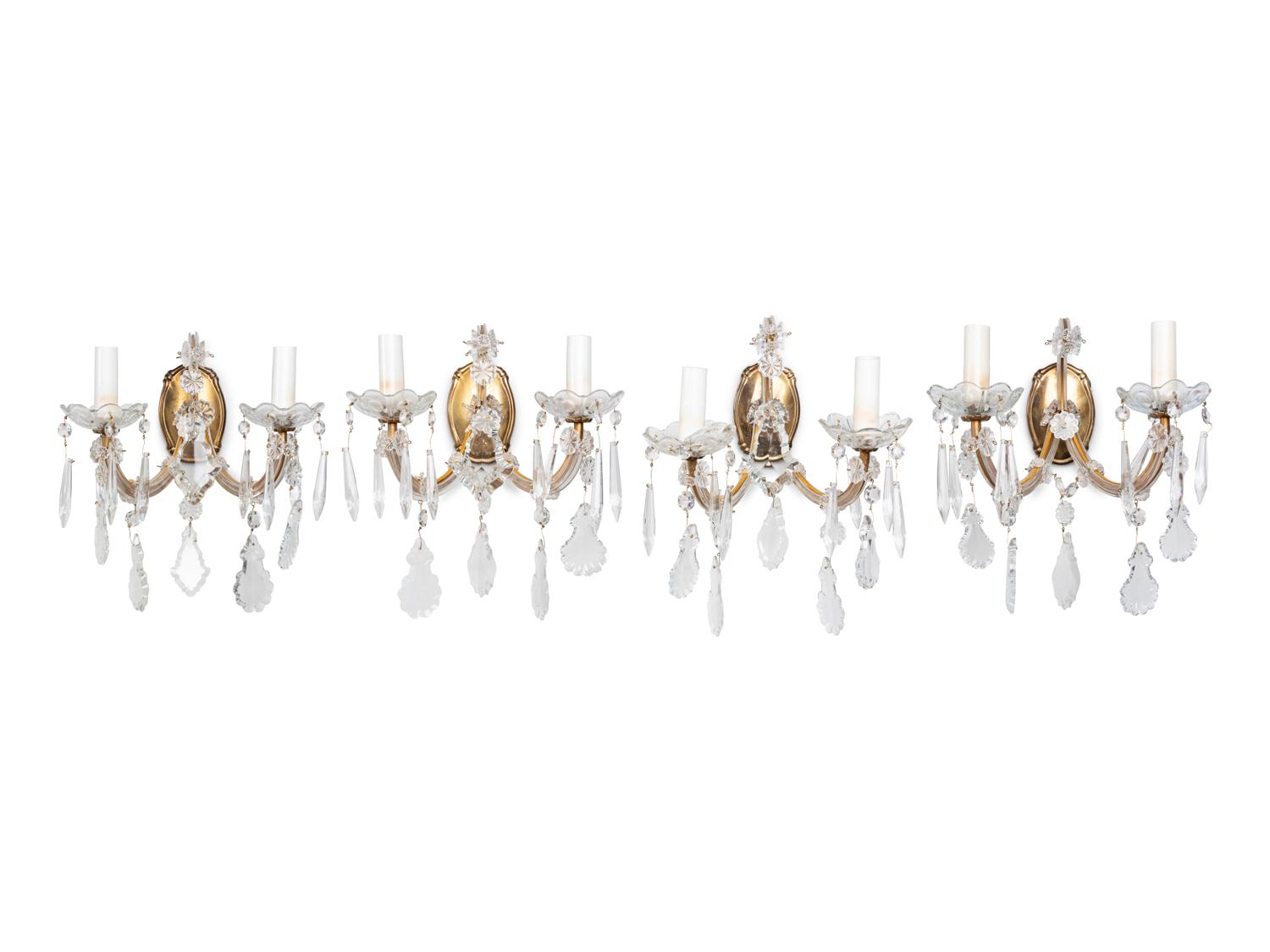 A Set of Four Cased Glass Two-Light Sconces