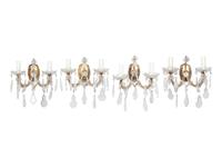 A Set of Four Cased Glass Two-Light Sconces