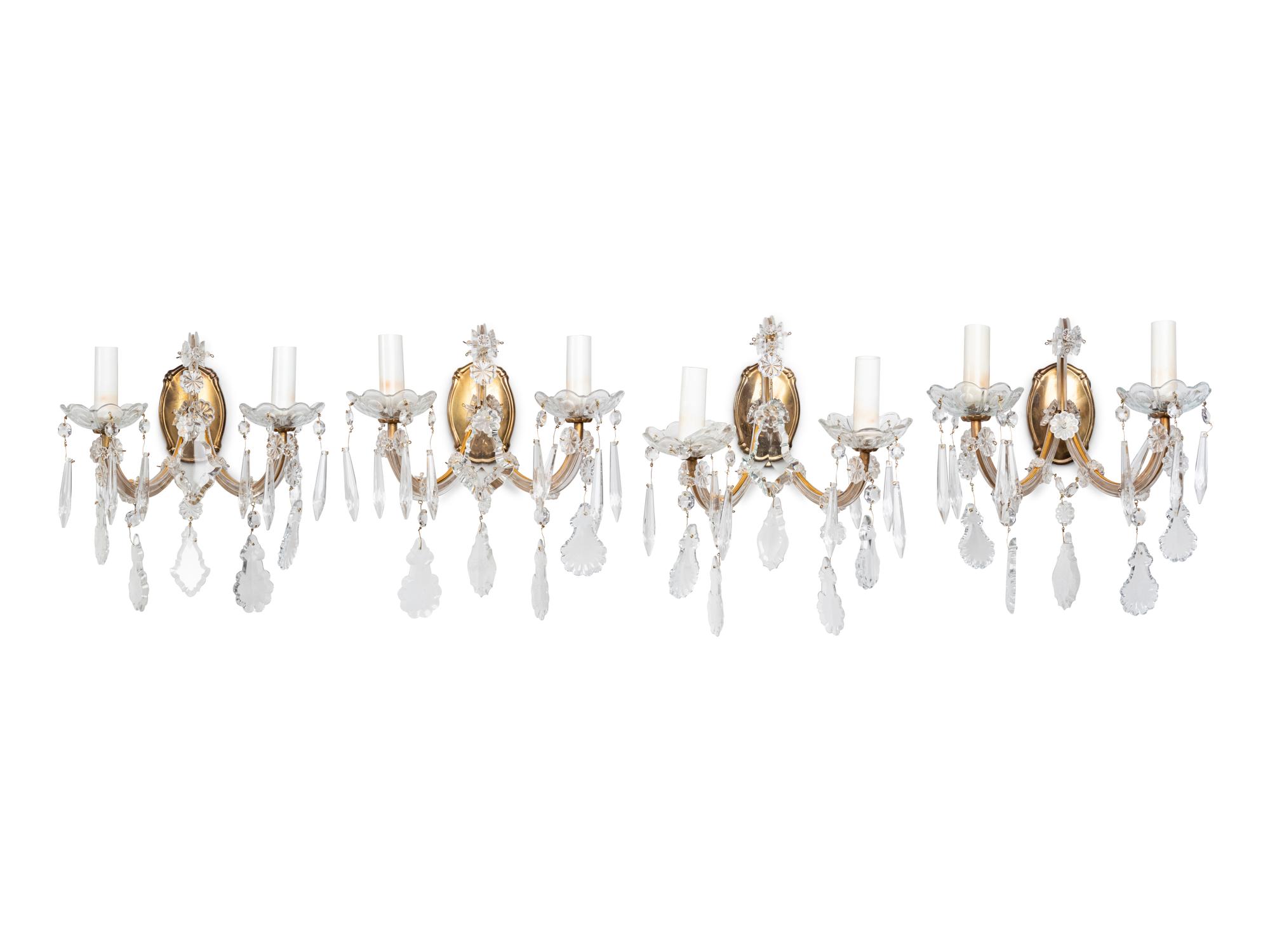 A Set of Four Cased Glass Two-Light Sconces