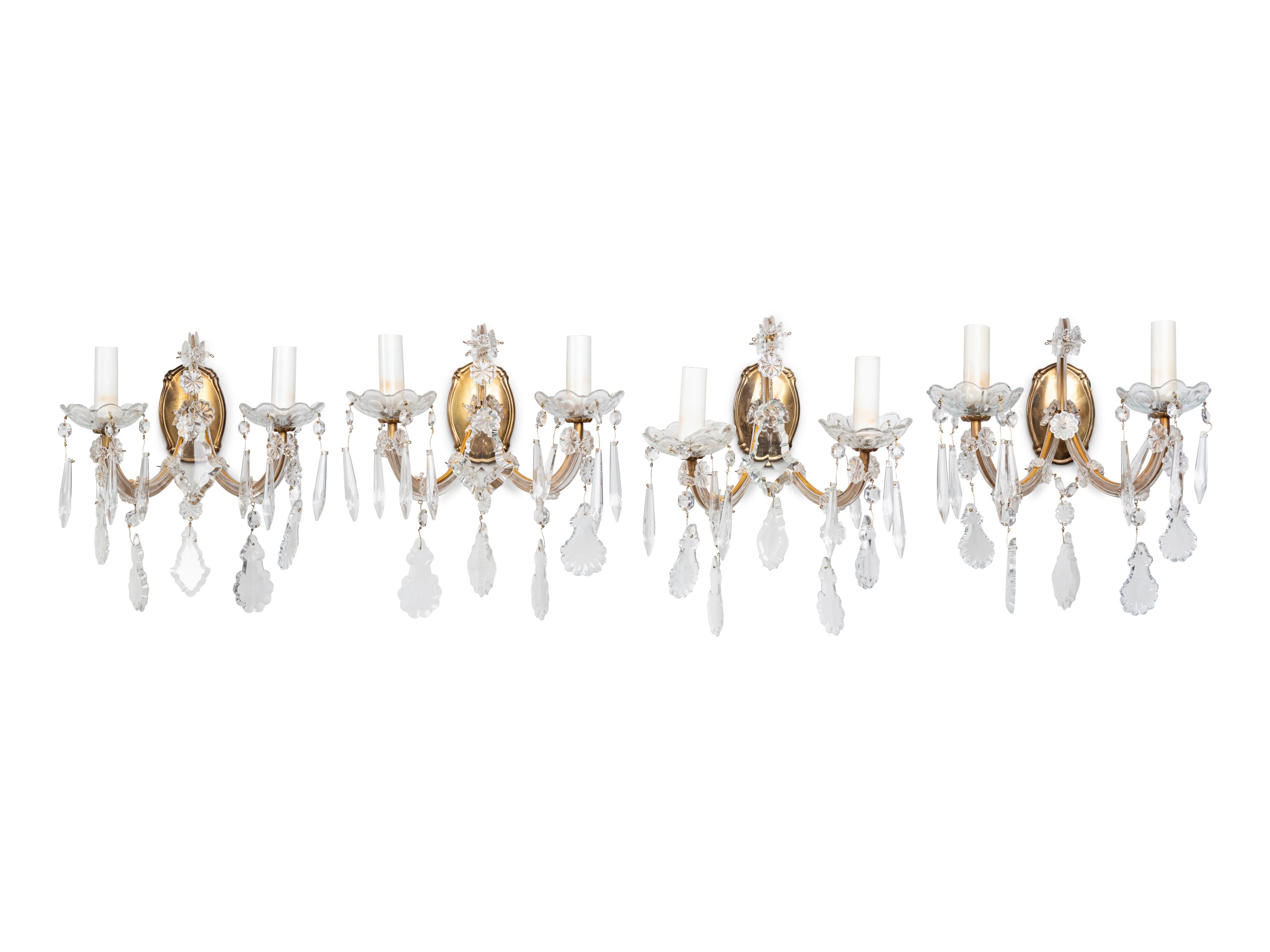 A Set of Four Cased Glass Two-Light Sconces