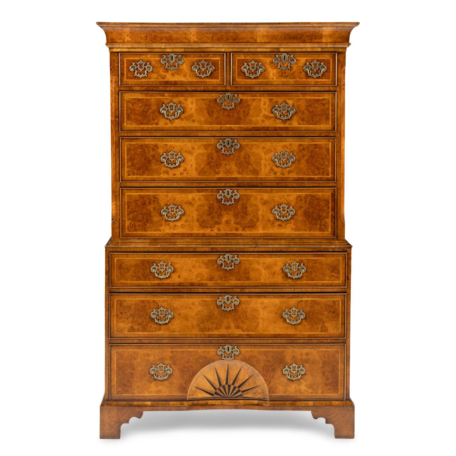 A George III Burl Walnut Chest-on-Chest
