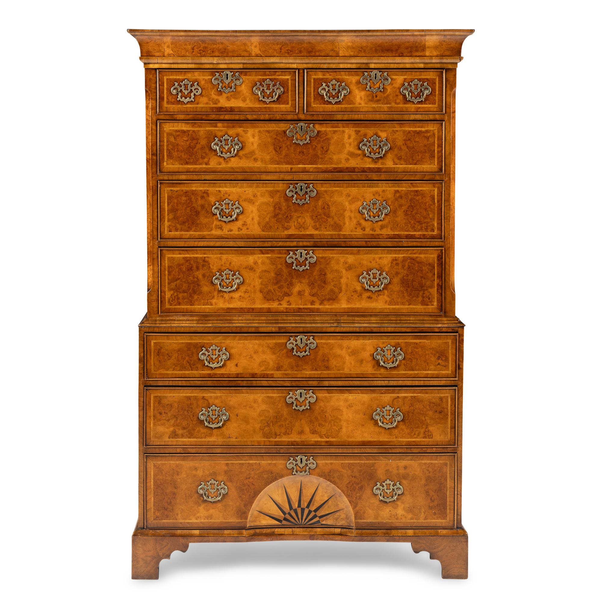 A George III Burl Walnut Chest-on-Chest