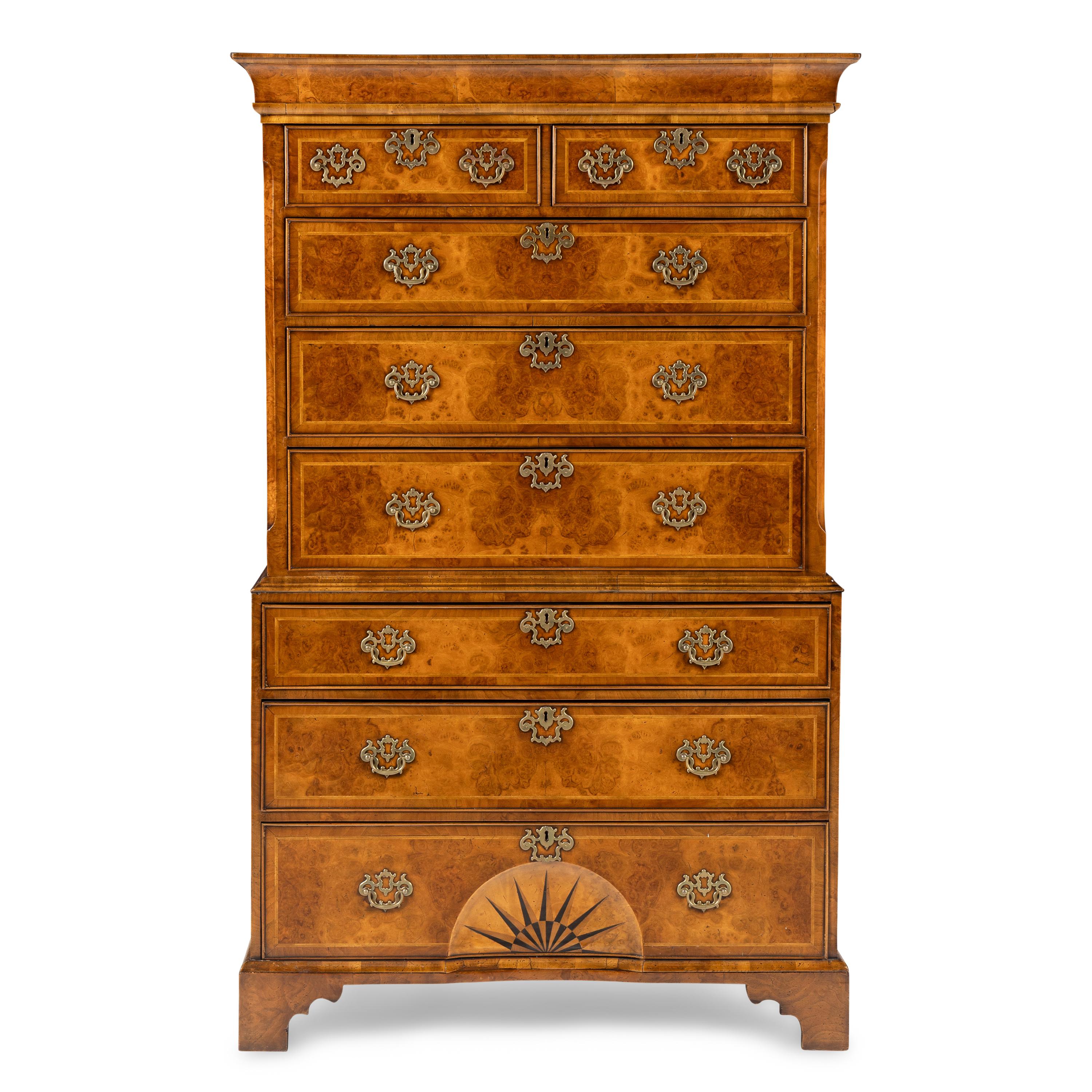 A George III Burl Walnut Chest-on-Chest