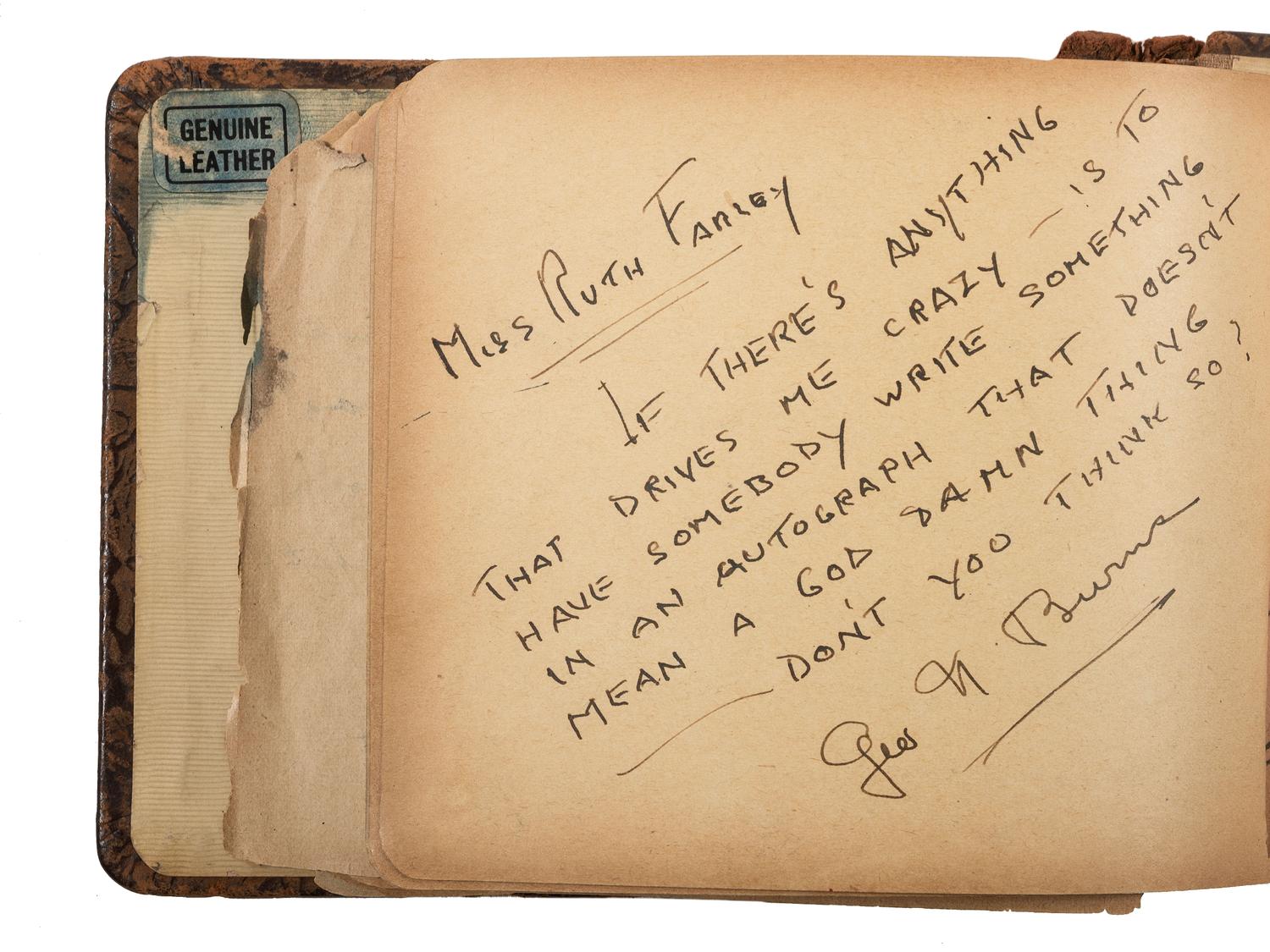 [AUTOGRAPHS]. Two autograph books owned by Chicago club owner Ruth Farley, signed by musicians, actors, and others of note including Cab Calloway, Mae West, Duke Ellington, and Mary Pickford.