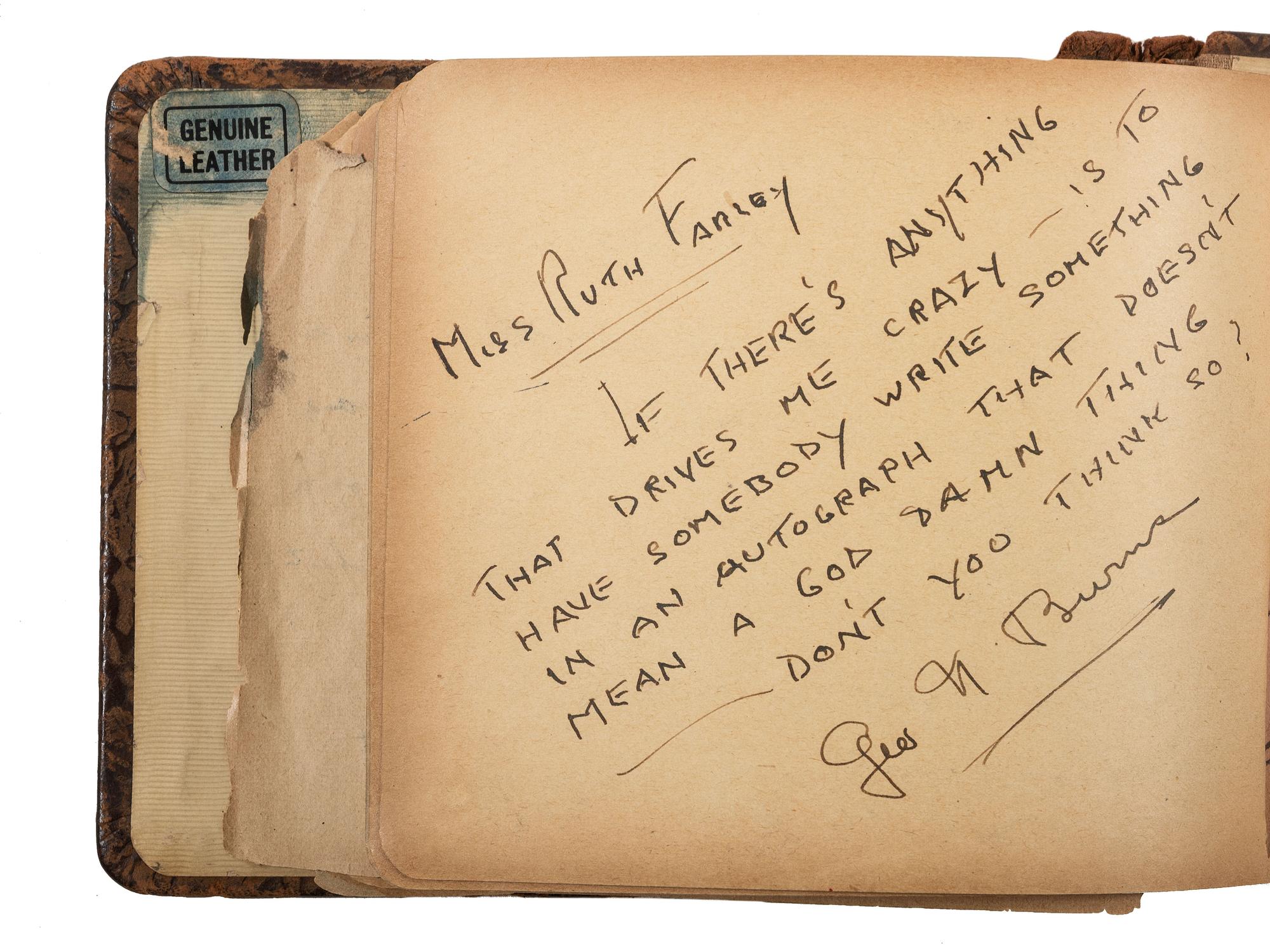 [AUTOGRAPHS]. Two autograph books owned by Chicago club owner Ruth Farley, signed by musicians, actors, and others of note including Cab Calloway, Mae West, Duke Ellington, and Mary Pickford.