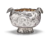 A Rare and Monumental Sterling Silver Japonesque Punch Bowl