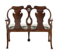 A George II Style Carved Walnut and Marquetry Double-Back Settee
