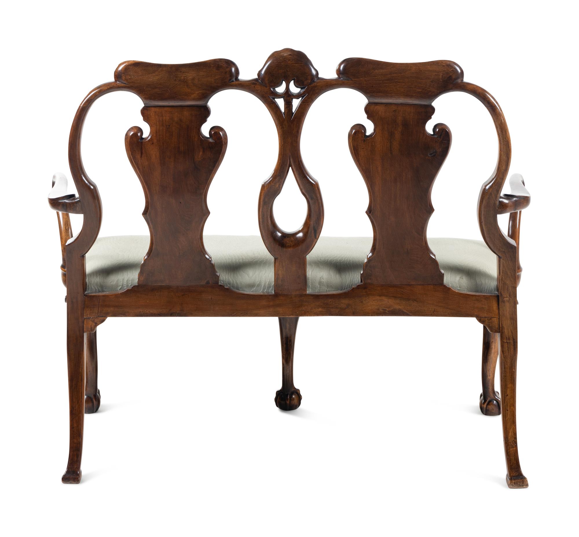 A George II Style Carved Walnut and Marquetry Double-Back Settee