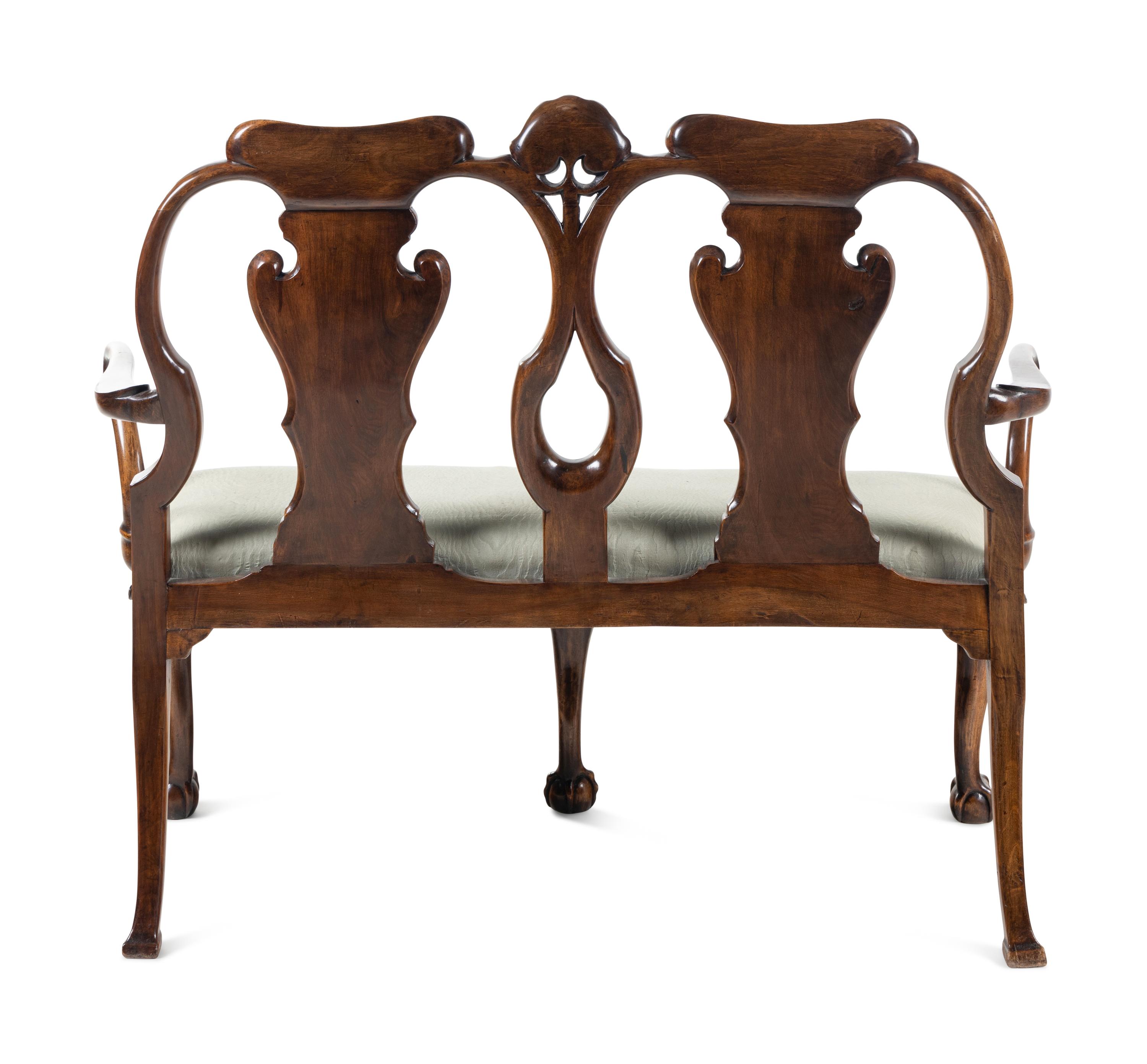 A George II Style Carved Walnut and Marquetry Double-Back Settee