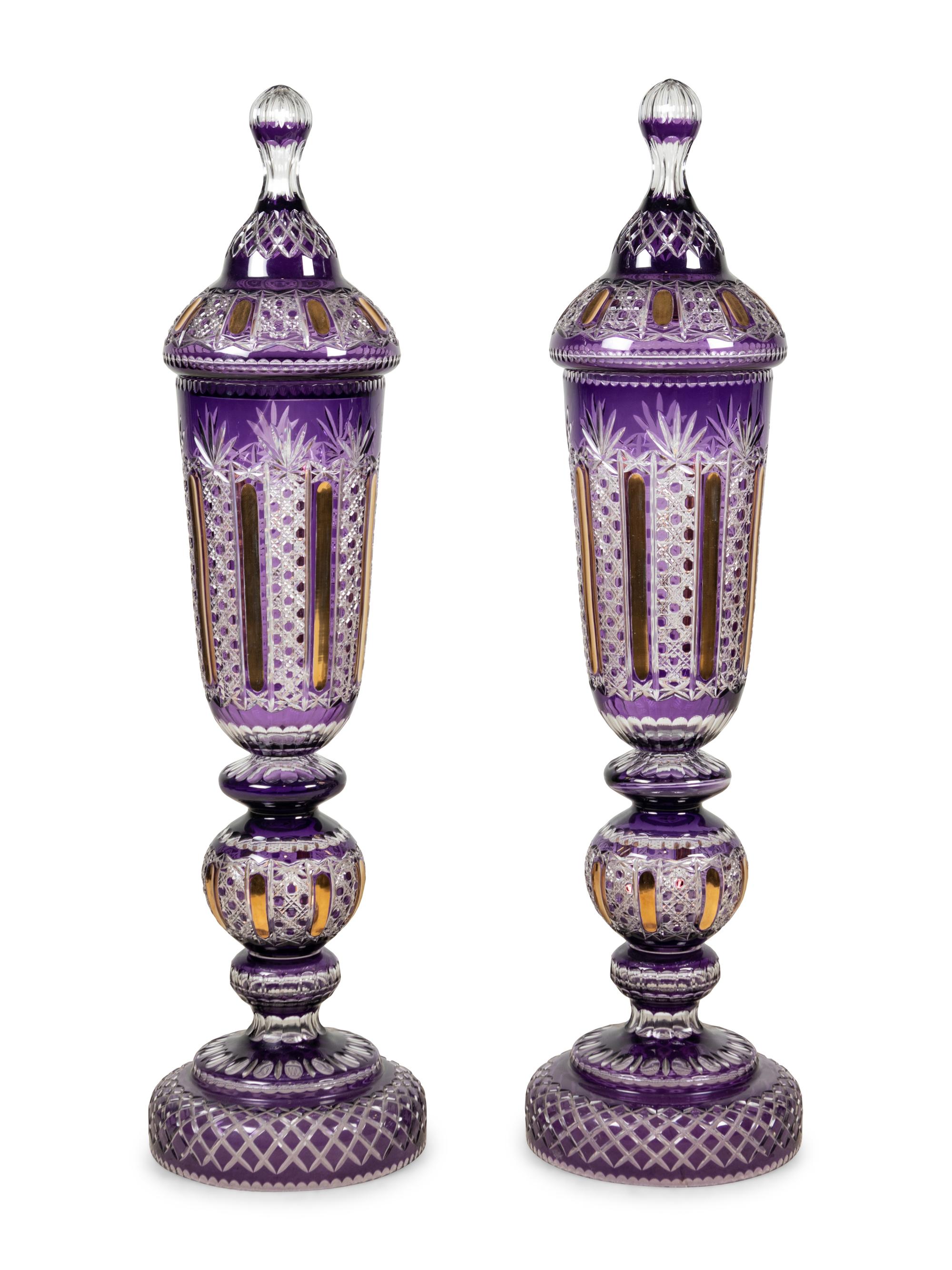 A Pair of Large Bohemian Gilt-Decorated Cut Glass Pokals