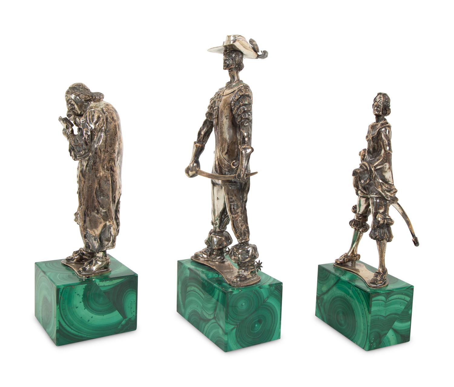 Three Italian Silver Figures on Malachite Bases