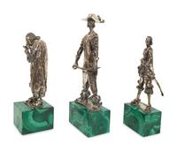 Three Italian Silver Figures on Malachite Bases