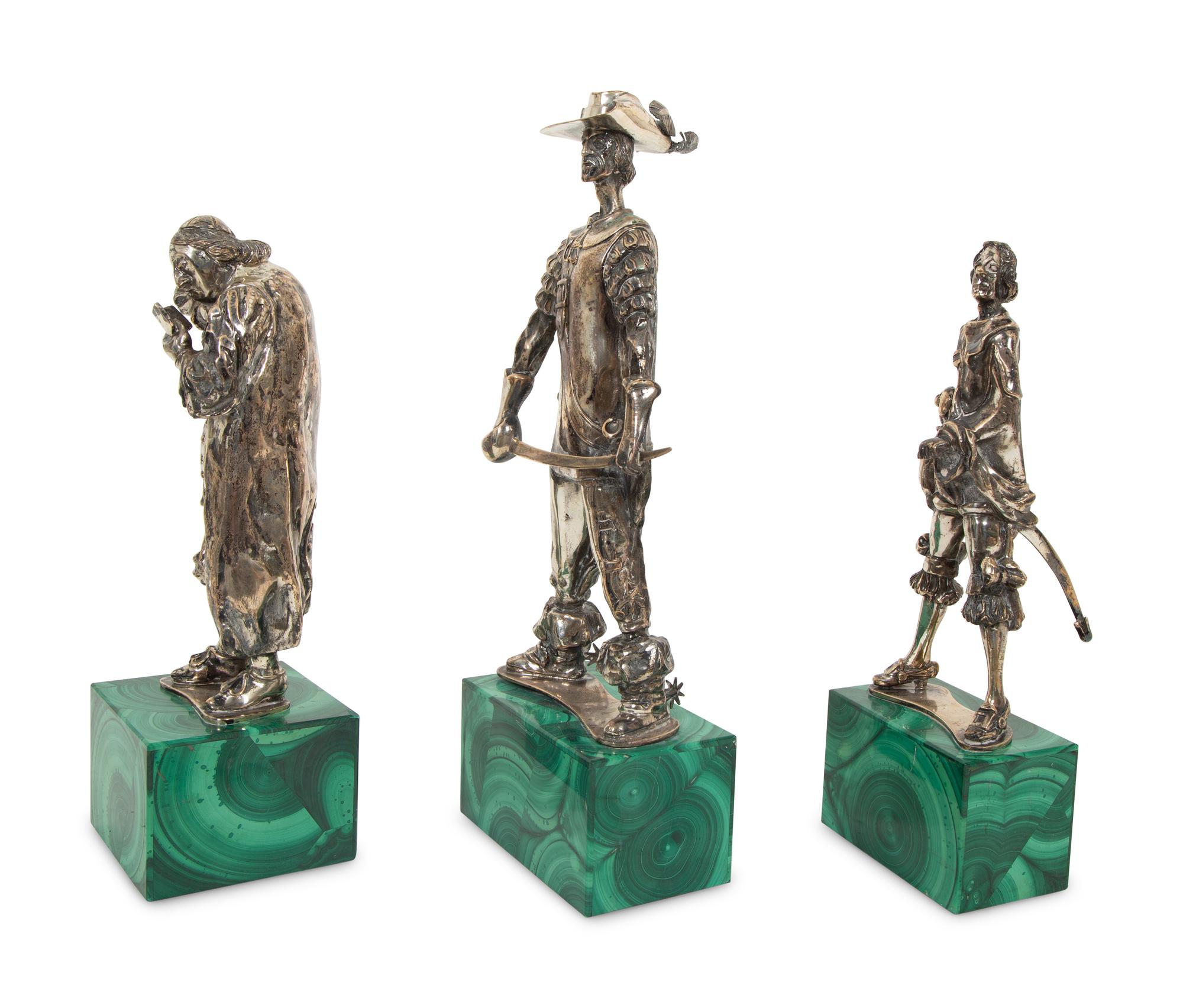 Three Italian Silver Figures on Malachite Bases