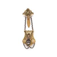 ANTIQUE, GOLD-FILLED, SILVER AND ENAMEL CHATELAINE