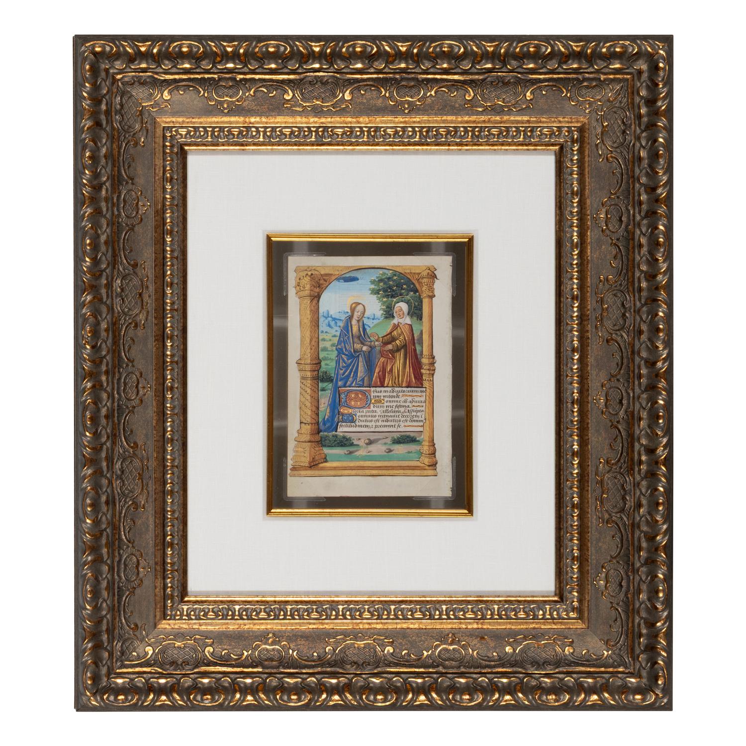 WORKSHOP OF THE MASTER OF THE CHRONIQUE SCANDALEUSE (active c. 1493–1510) Single leaf from a Book of Hours, the Visitation, in Latin, illuminated manuscript on parchment [France, Paris, c. 1500]