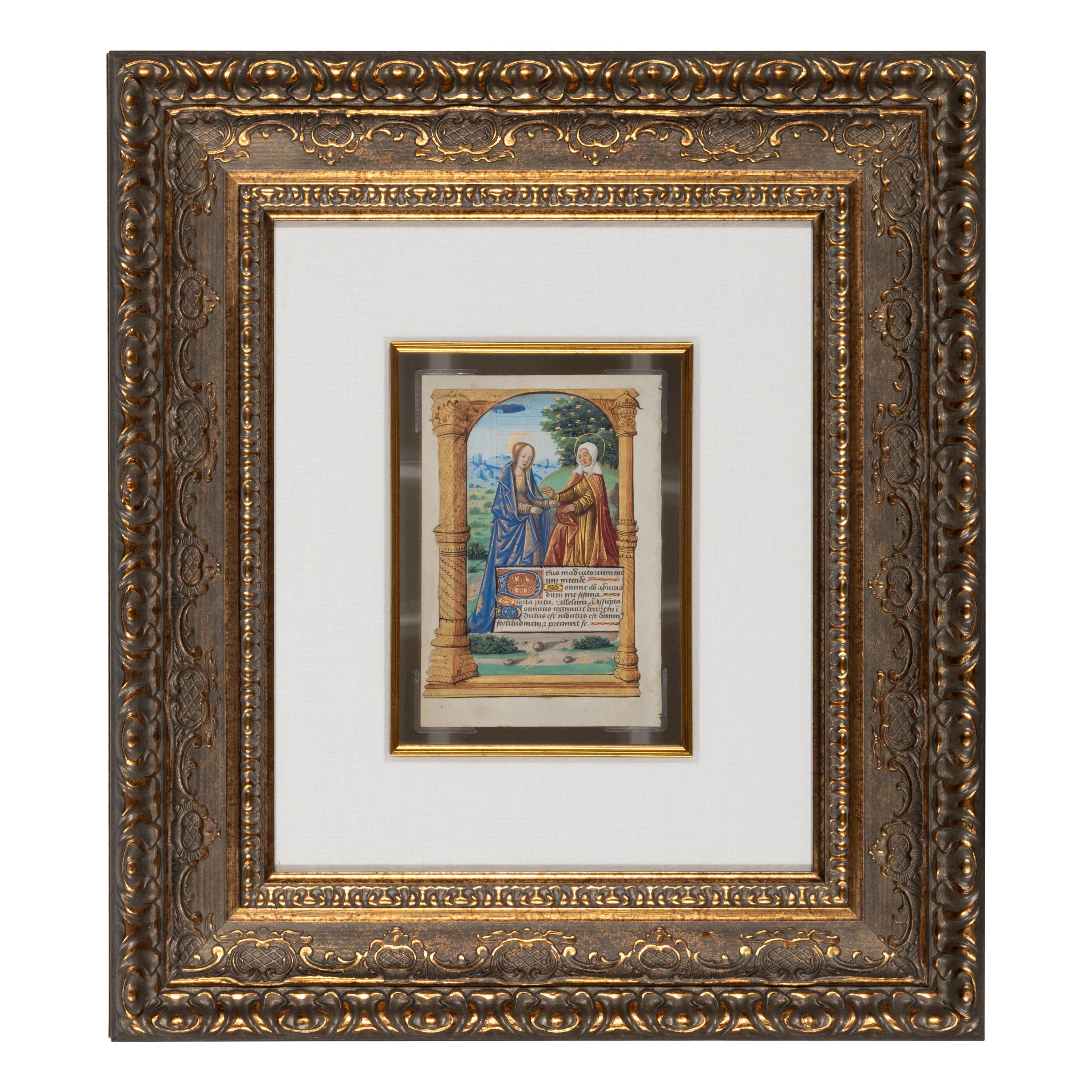 WORKSHOP OF THE MASTER OF THE CHRONIQUE SCANDALEUSE (active c. 1493–1510) Single leaf from a Book of Hours, the Visitation, in Latin, illuminated manuscript on parchment [France, Paris, c. 1500]