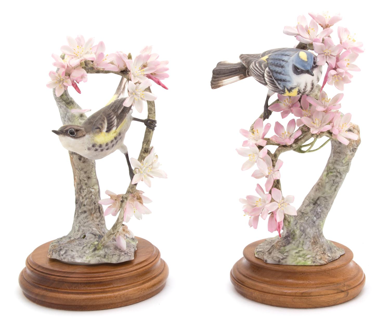 A Pair of Royal Worcester Porcelain Myrtle Warblers Height 9 inches. — 20TH CENTURY