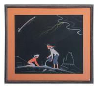 untitled, night scene with boys and prairie dog
