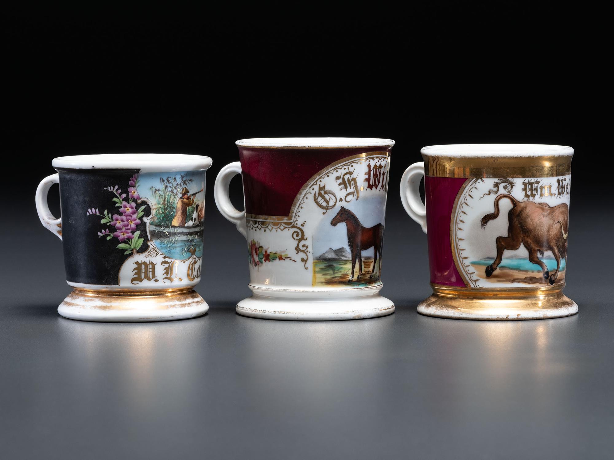 Three Porcelain Occupational Shaving Mugs