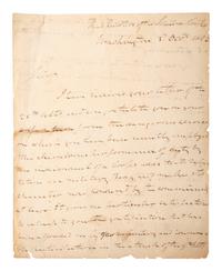 [US MARINE CORPS]. HENDERSON, Archibald (1783-1859). Autograph letter signed ("Archd Henderson Lt. Col. Commt."), regarding the bravery of Captain William H. Freeman. "Head Quarters of the Marine Corps," Washington, DC, 3 December 1822.