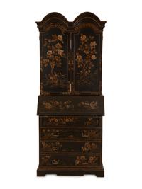 A George III Style Black Lacquer Secretary Bookcase — 19th Century